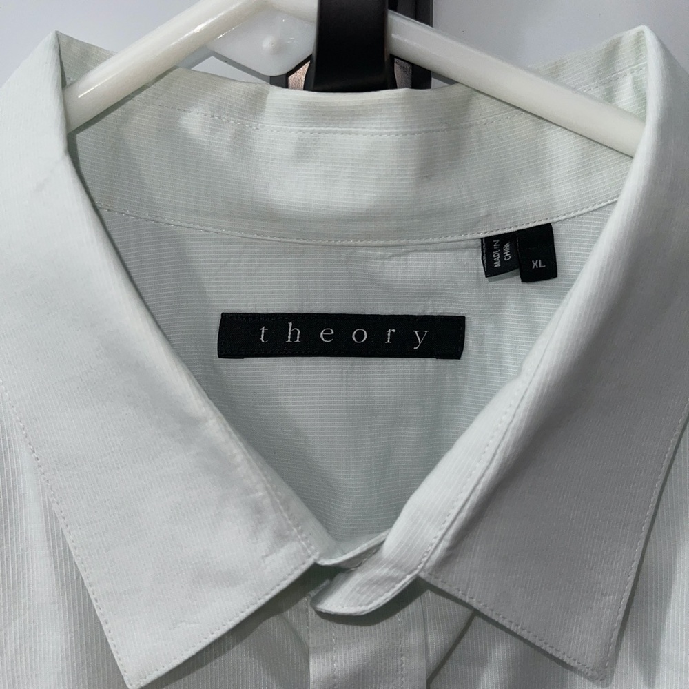 Theory Zack PS Ice Mint Micro Raised stripes Button Down Dress Shirt‎ Size XL